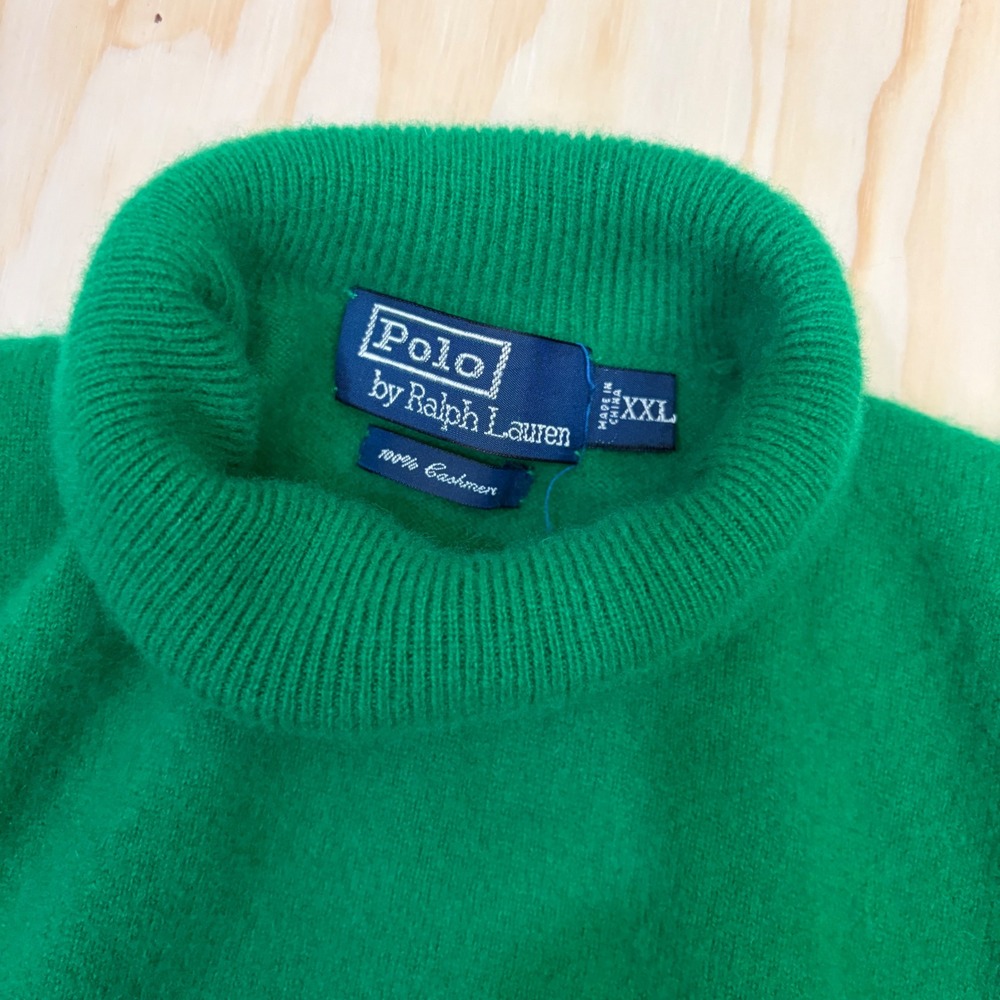 Polo Ralph Lauren 100% Cashmere Turtleneck Sweater Mens XXL Green Roll Neck Knit